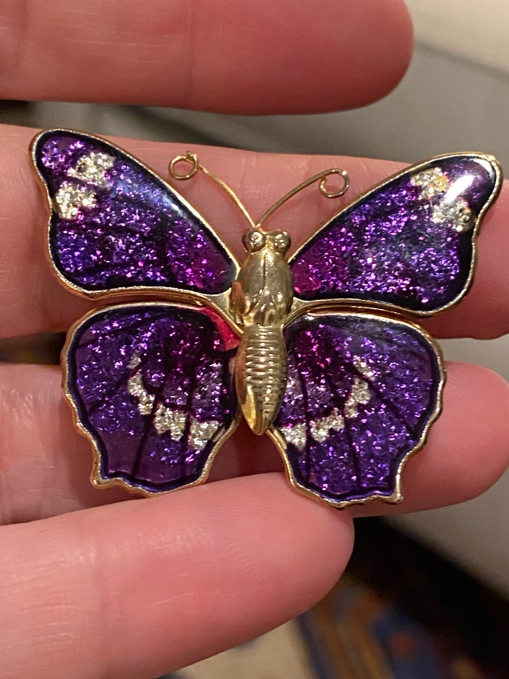 Vintage Enamel Purple & Gold Tone Butterfly Brooch